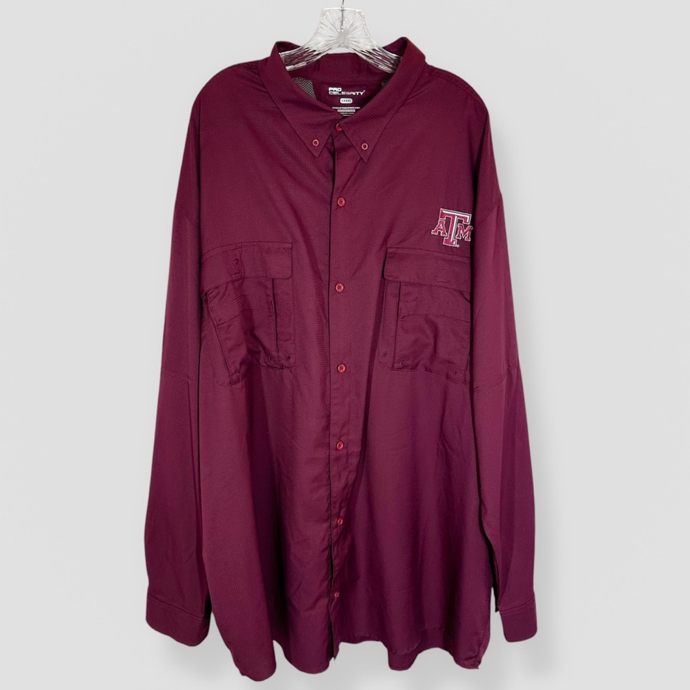 Pro Celebrity Texas A&M Aggies Button Up Size 4XL Maroon Vented Fishing Casual